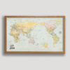 Centered Pacific Ocean Push Pin World Map - Classic Edition - beige frame