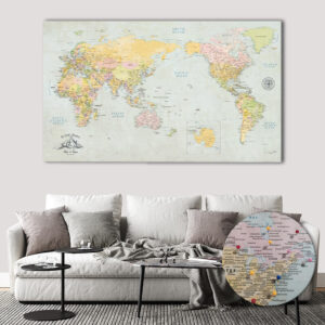 Centered Pacific Ocean Push Pin World Map - Classic Edition featured
