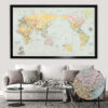 Centered Pacific Ocean Push Pin World Map - Classic Edition framed