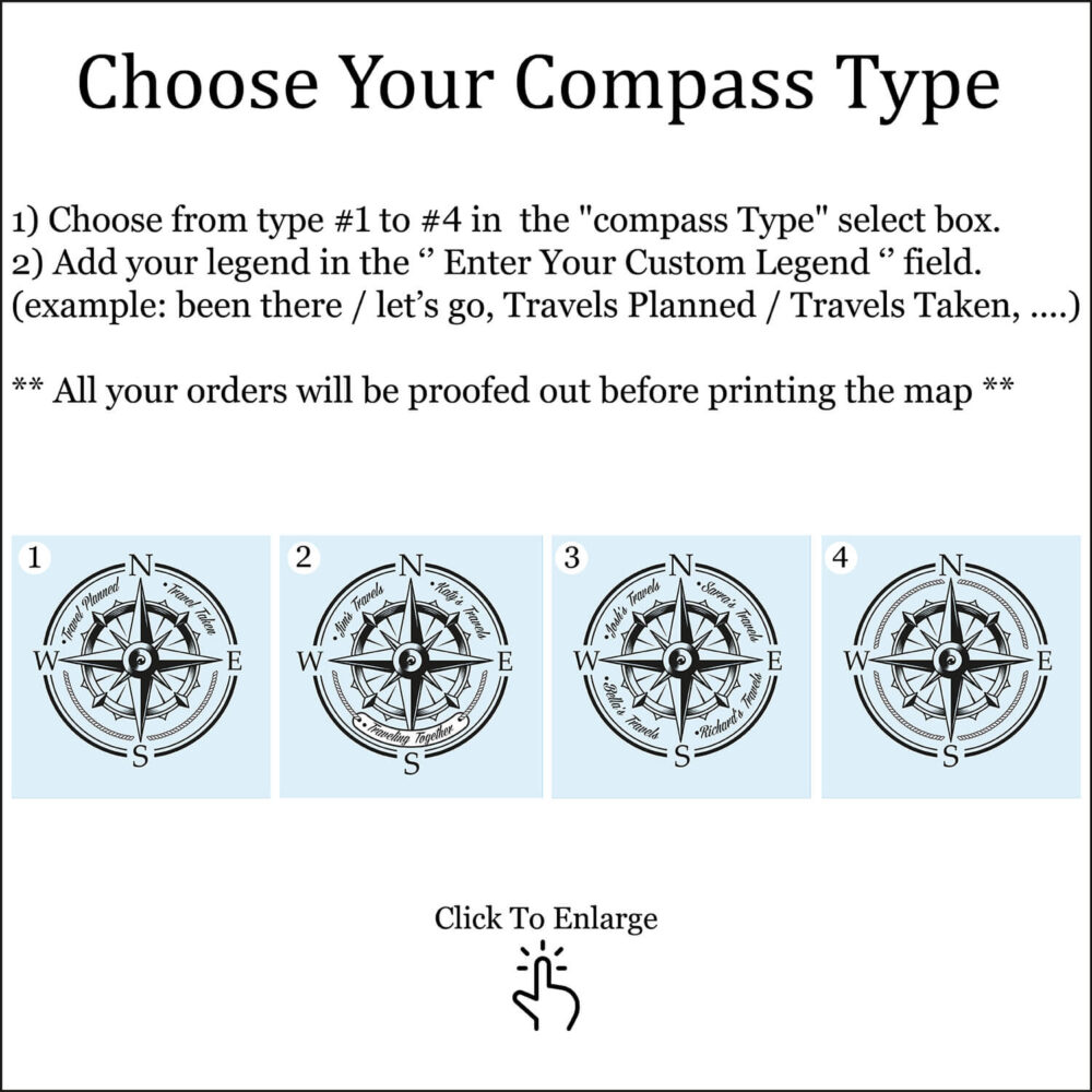Centered Pacific Ocean Push Pin World Map – Colorful Edition compass customization