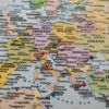 Centered Pacific Ocean Push Pin World Map – Colorful Edition - europe zoom