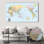 Centered Pacific Ocean Push Pin World Map – Colorful Edition featured