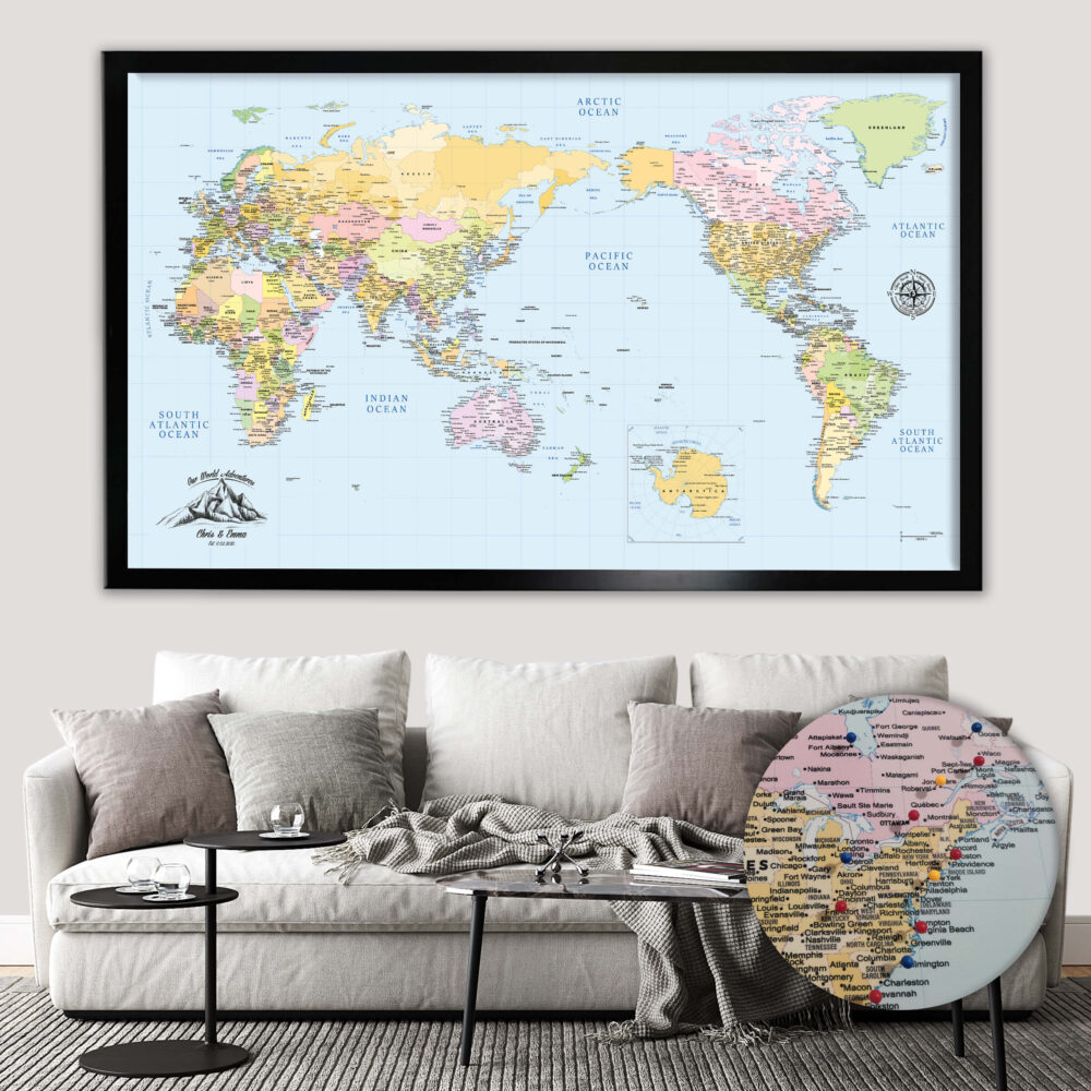 Centered Pacific Ocean Push Pin Worl