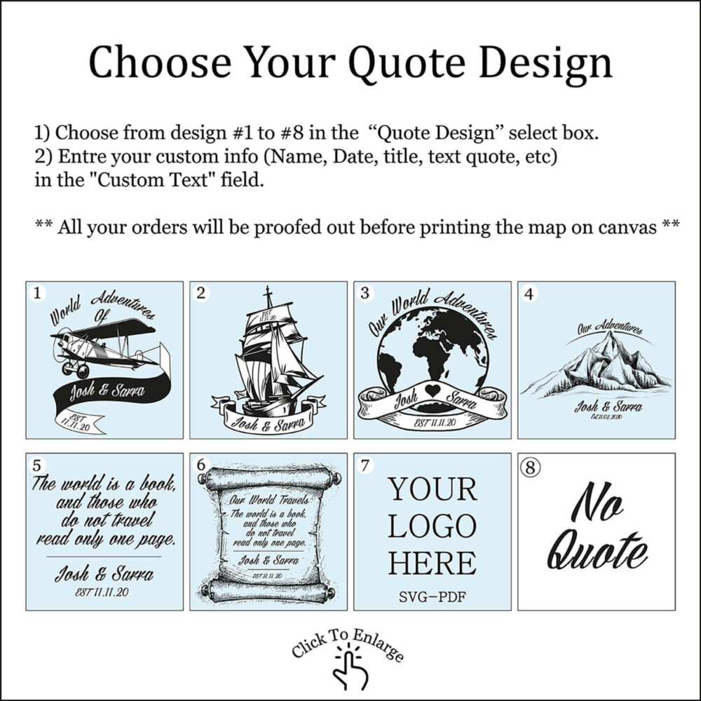 Centered Pacific Ocean Push Pin World Map – Colorful Edition quote personalization