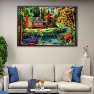 enchanted forest lake floating frame canvas
