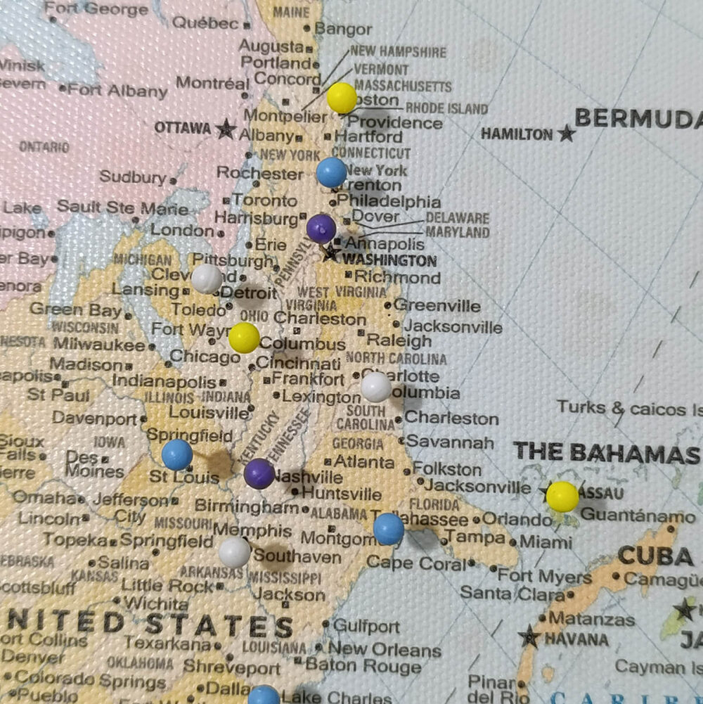Classic AuthaGraph Push Pin World Map - USA zoom