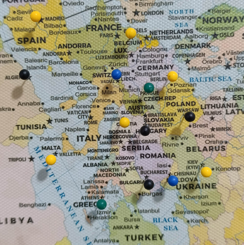 Classic AuthaGraph Push Pin World Map - europe zoom