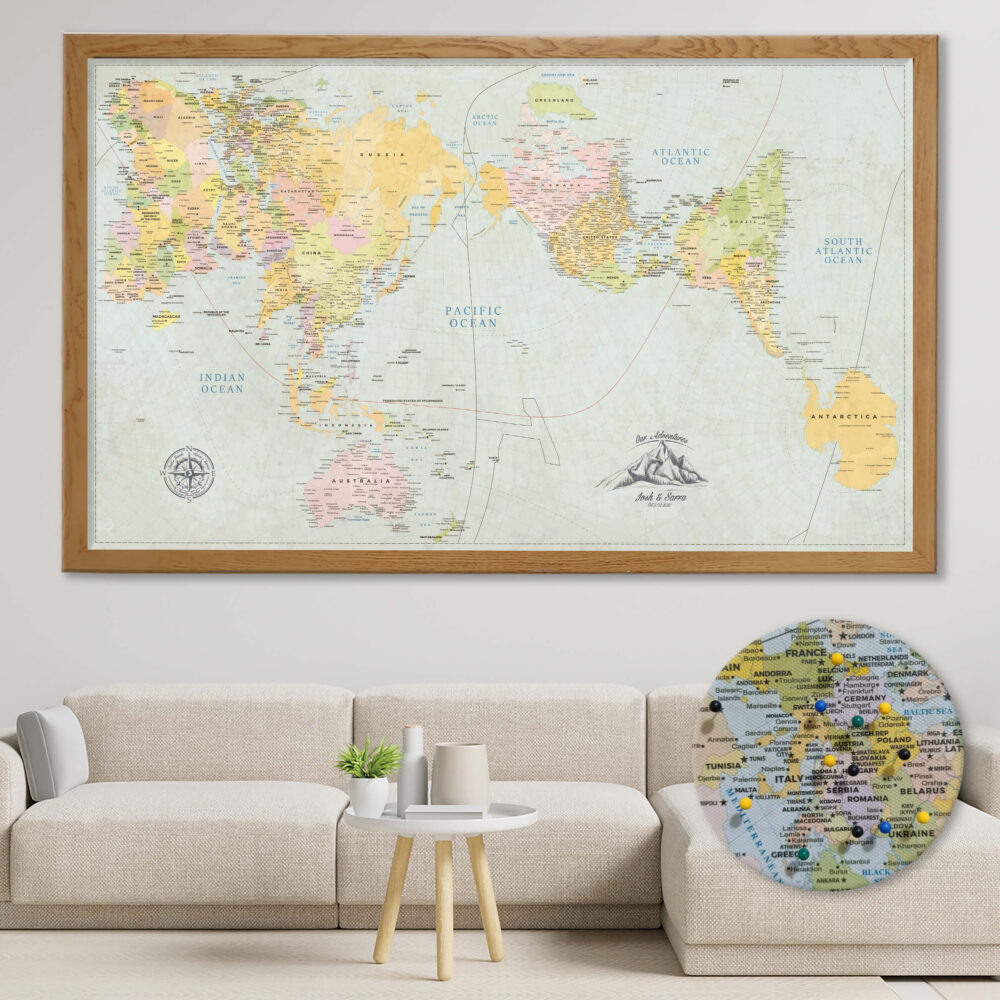 Classic AuthaGraph Push Pin World Map framed