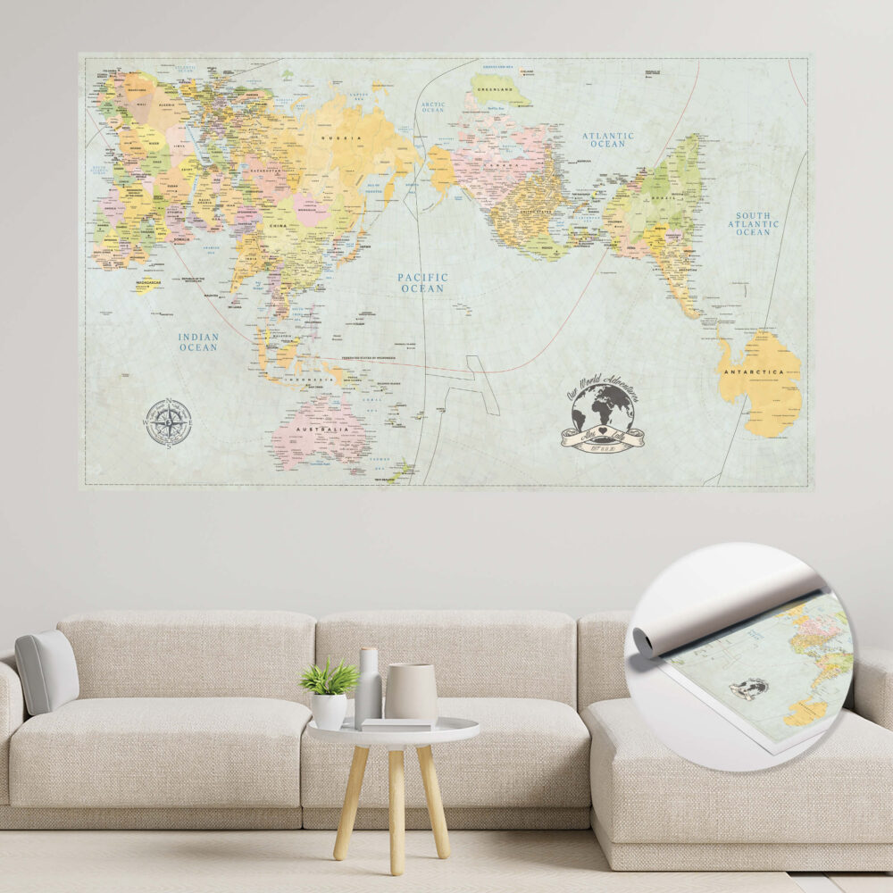 Classic AuthaGraph Push Pin World Map rolled