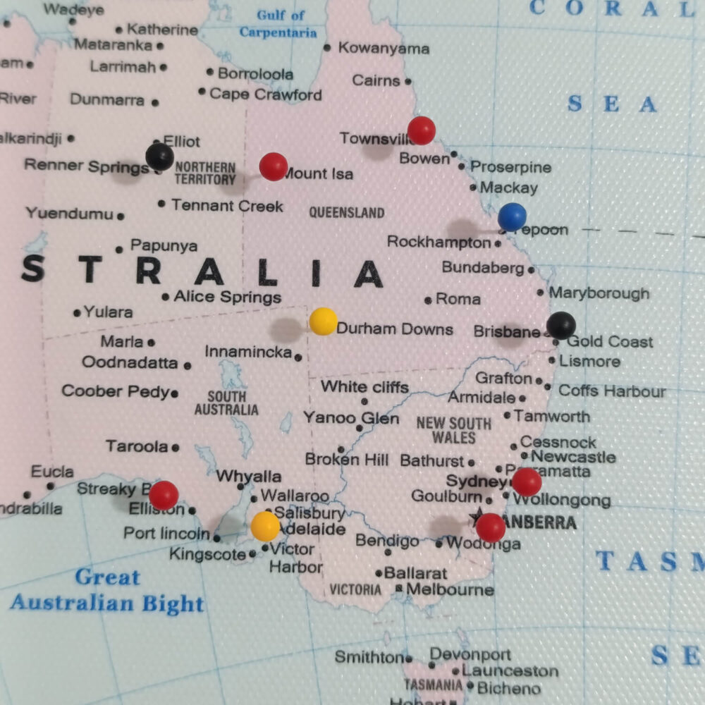 AuthaGraph Push Pin World Map – Colorful Edition Australia Zoom
