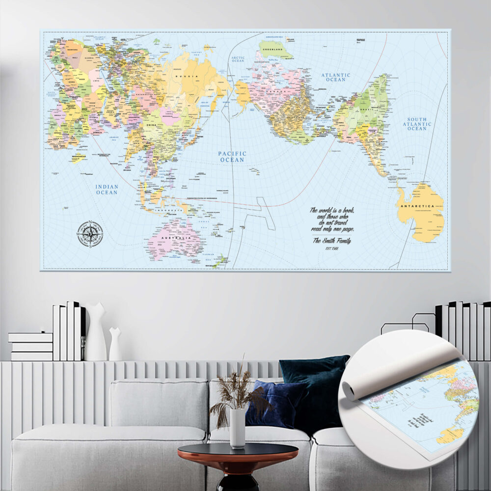 AuthaGraph Push Pin World Map – Colorful Edition Rolled
