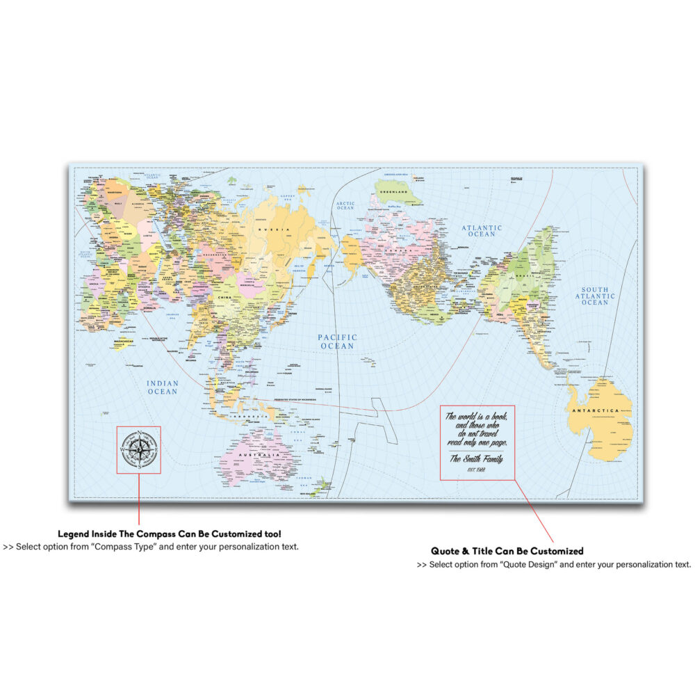 AuthaGraph Push Pin World Map – Colorful Edition detailed