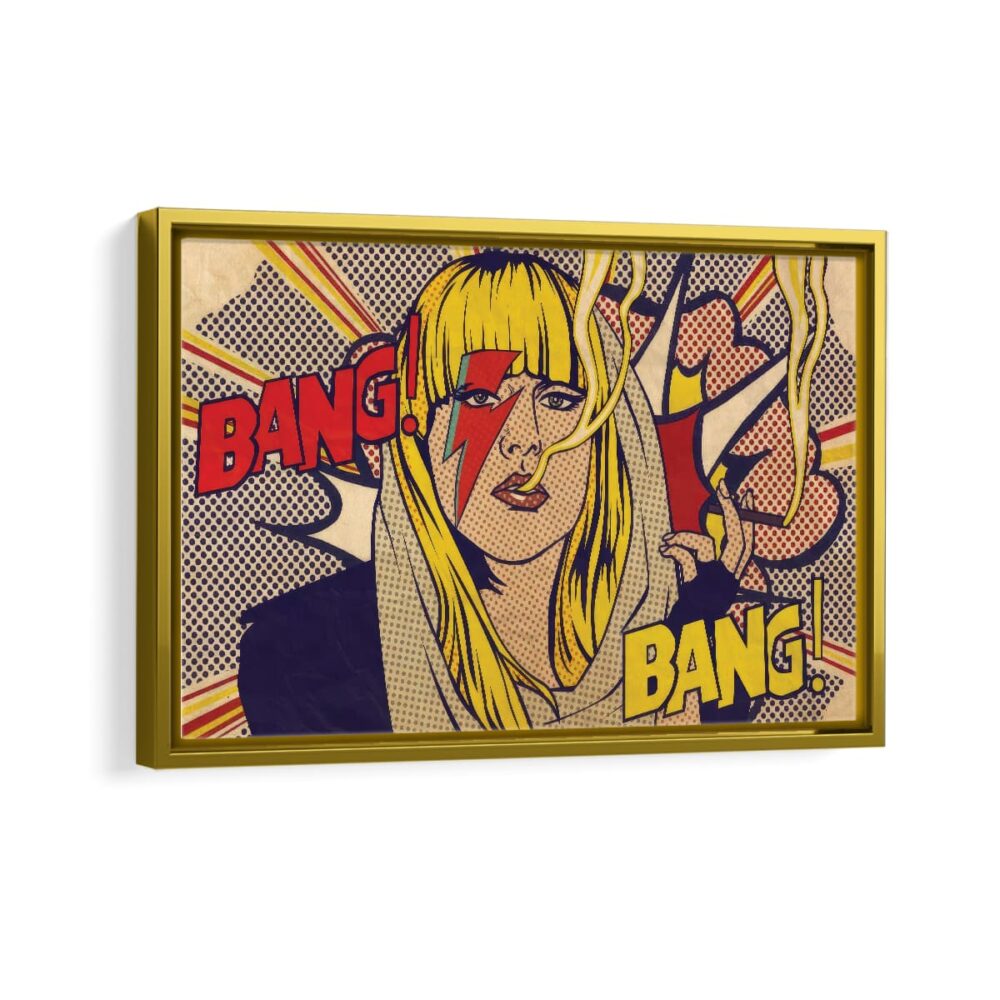 pop art girl framed canvas gold frame