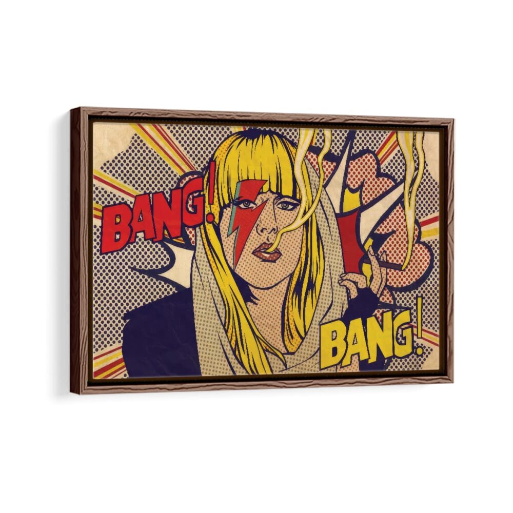 pop art girl framed canvas walnut brown