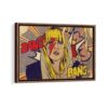 pop art girl framed canvas walnut brown