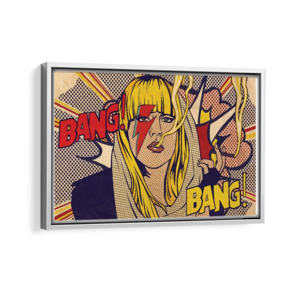 pop art girl framed canvas white frame