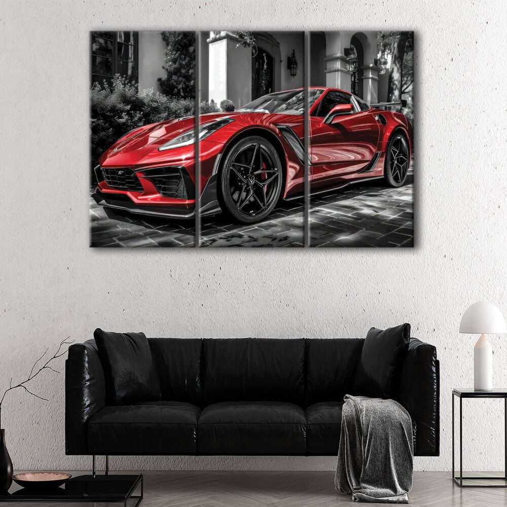 3 panels red corvette canvas art