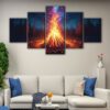 5 panels cosmic bonfire canvas art