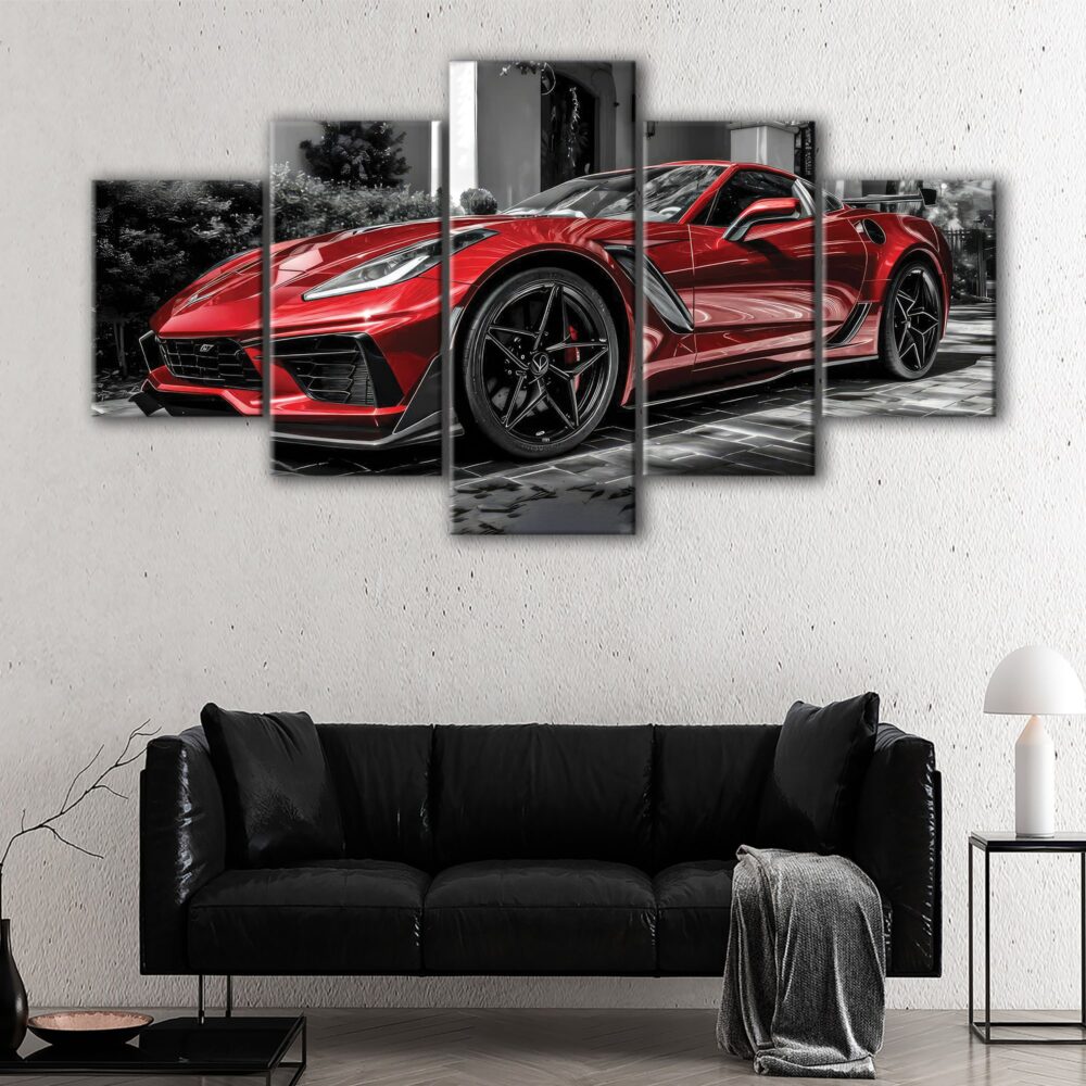 5 panels red corvette canvas art