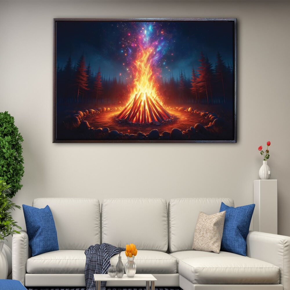cosmic bonfire floating frame canvas