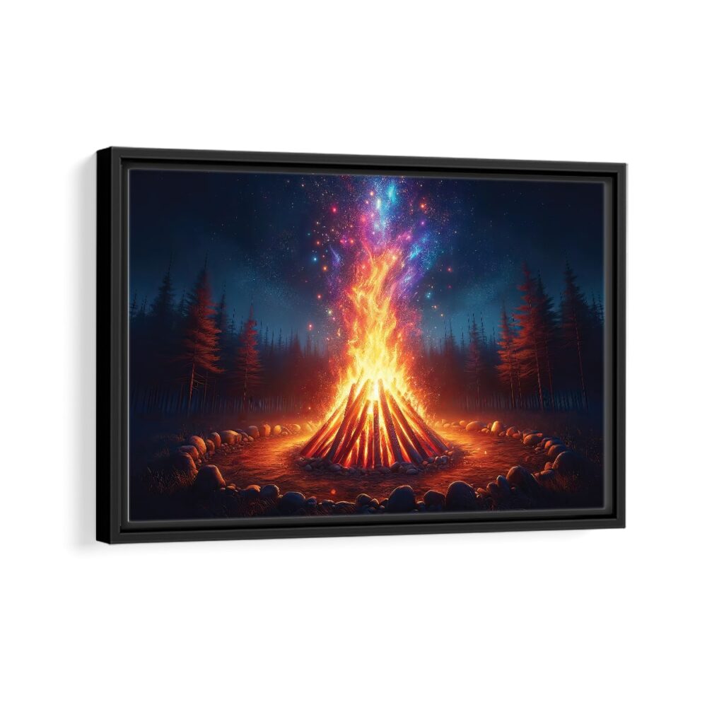 cosmic bonfire framed canvas black frame