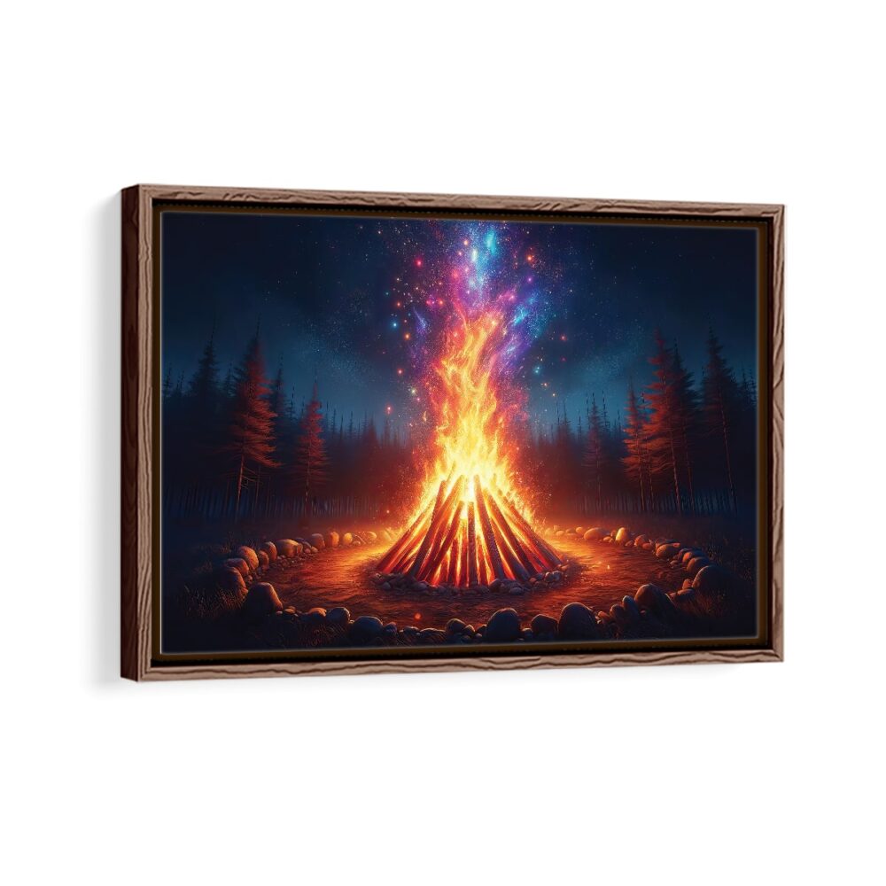 cosmic bonfire framed canvas walnut brown