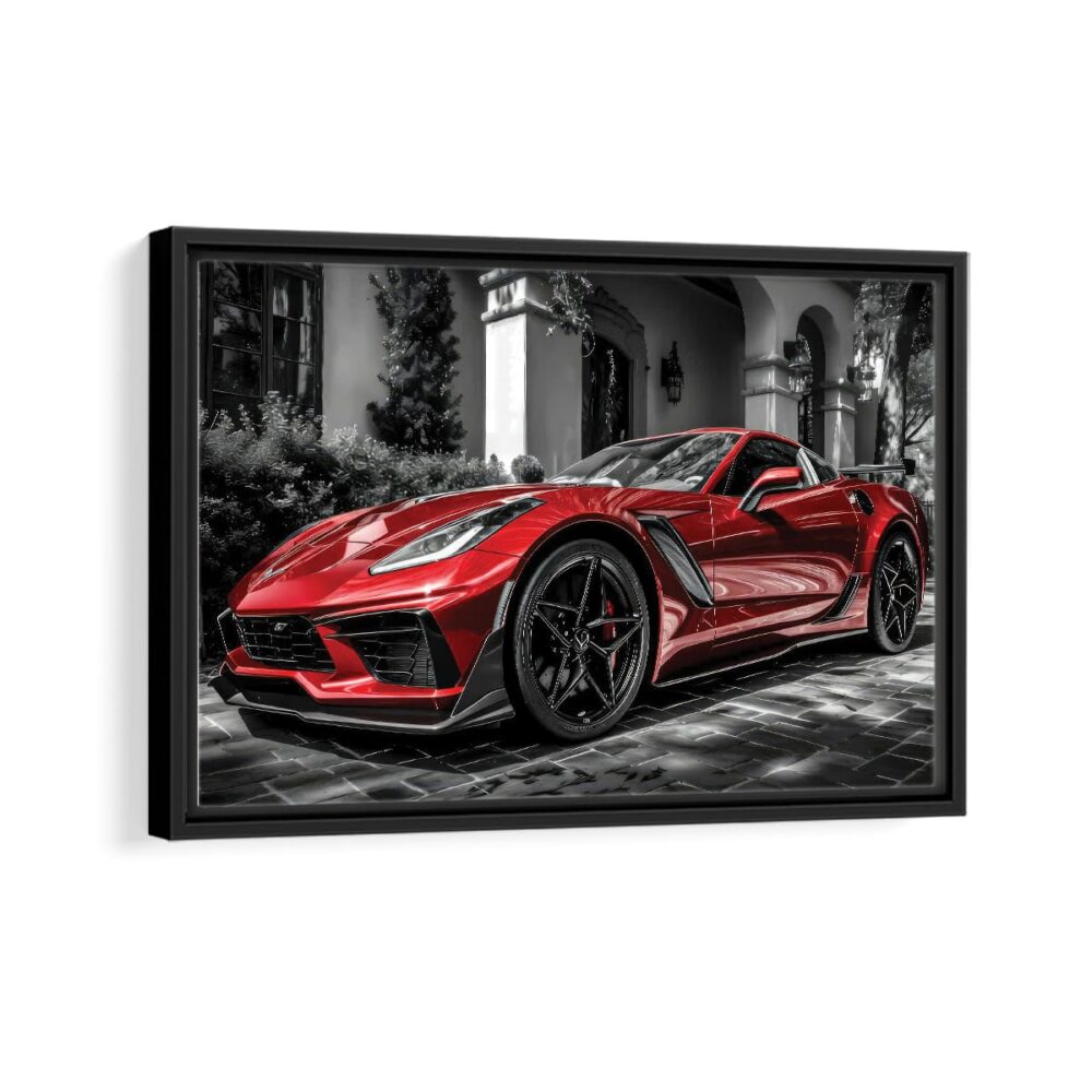 red corvette framed canvas black frame