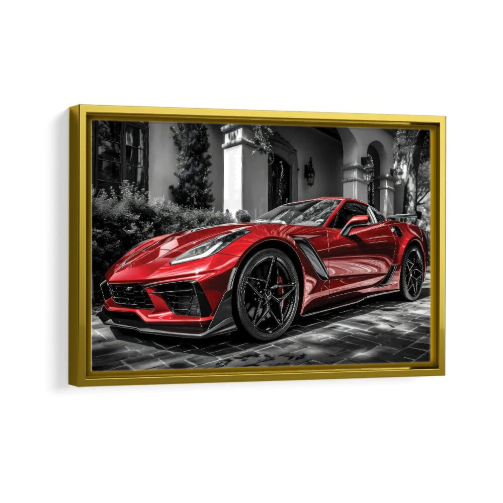 red corvette framed canvas gold frame