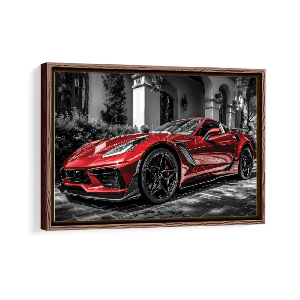 red corvette framed canvas walnut brown