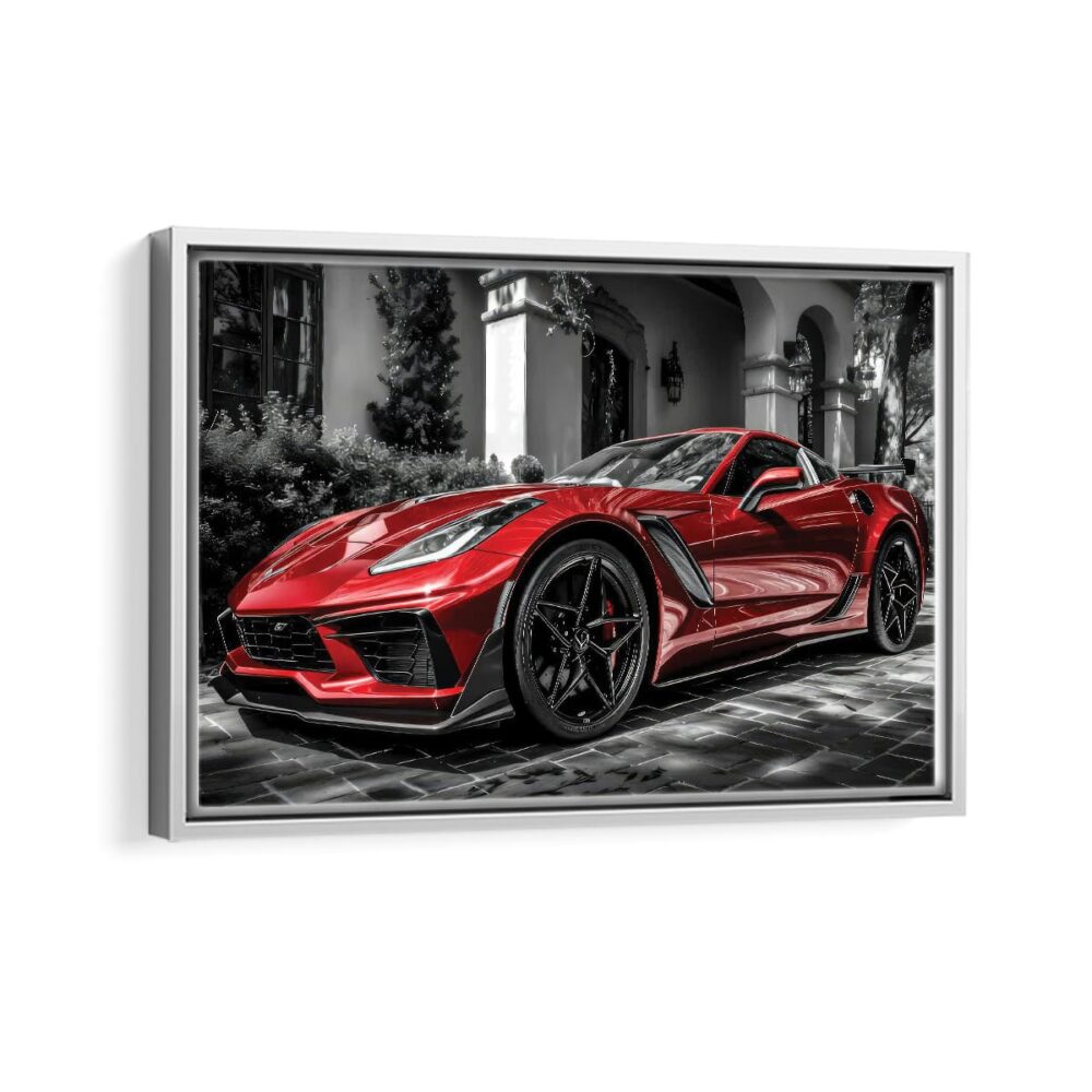 red corvette framed canvas white frame