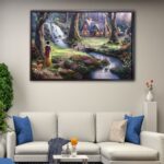 snow white discovers the cottage floating frame canvas