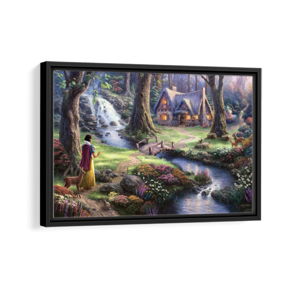 snow white discovers the cottage framed canvas black frame