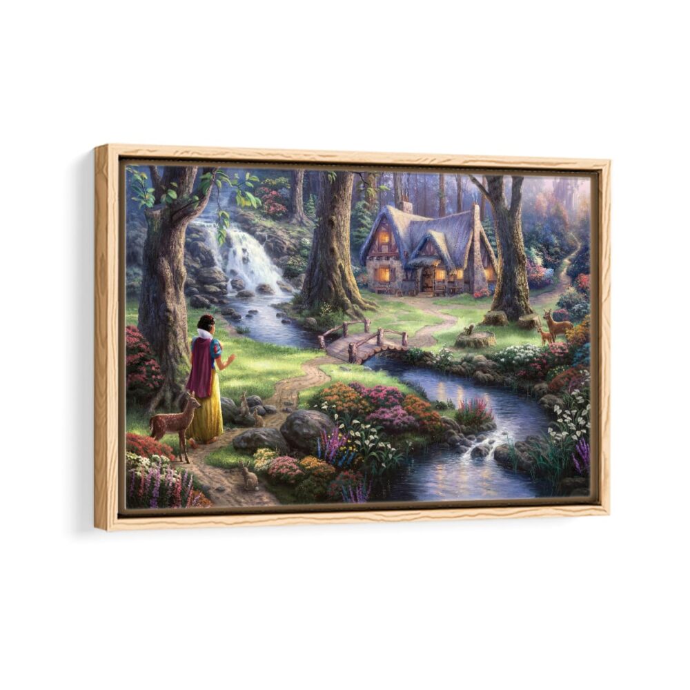 snow white discovers the cottage framed canvas natural beige