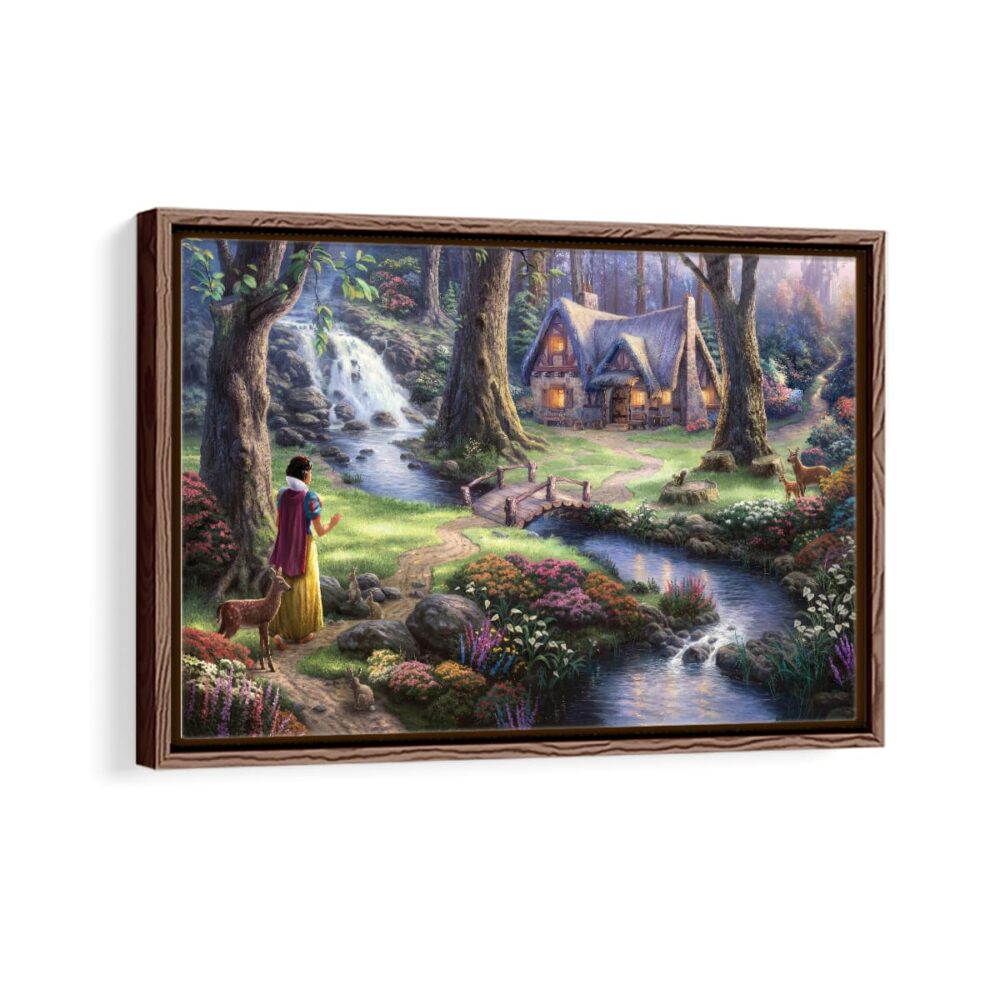 snow white discovers the cottage framed canvas walnut brown