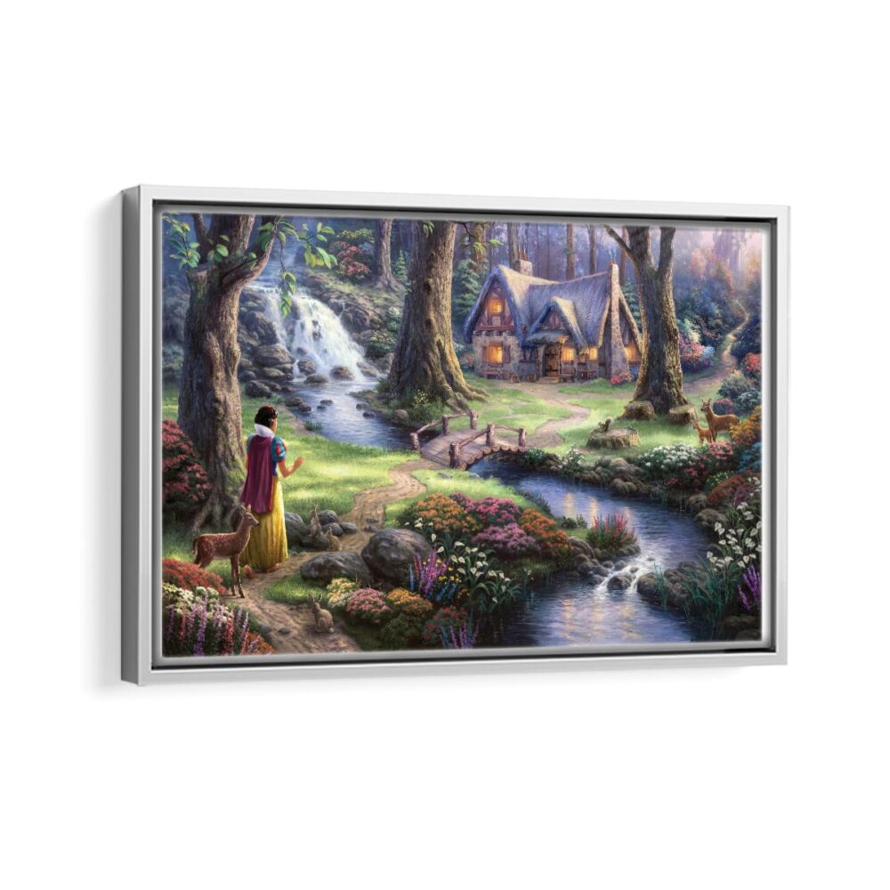 snow white discovers the cottage framed canvas white frame
