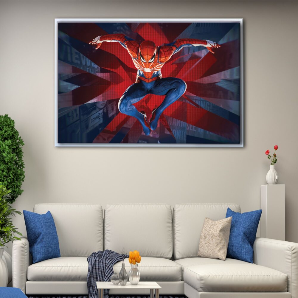 spider man leap floating frame canvas