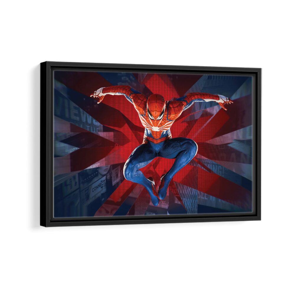 spider man leap framed canvas black frame
