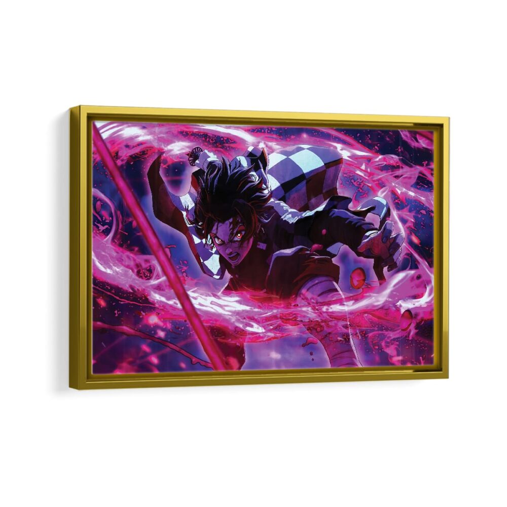 kimetsu no yaiba framed canvas gold frame