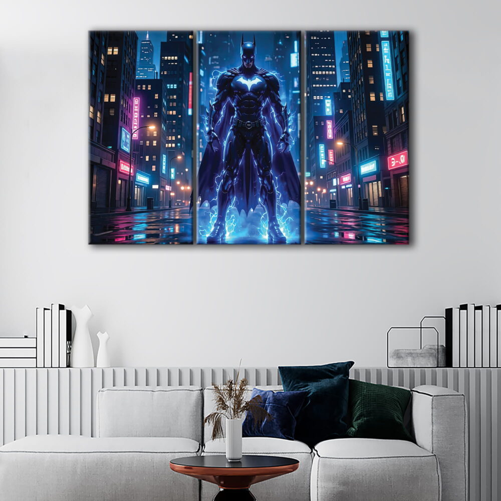 3 panels batman lighting canvas art