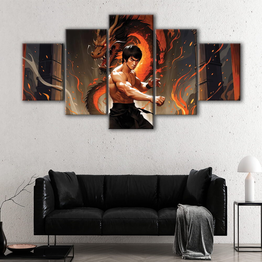 5 panels bruce lee dragon canvas art