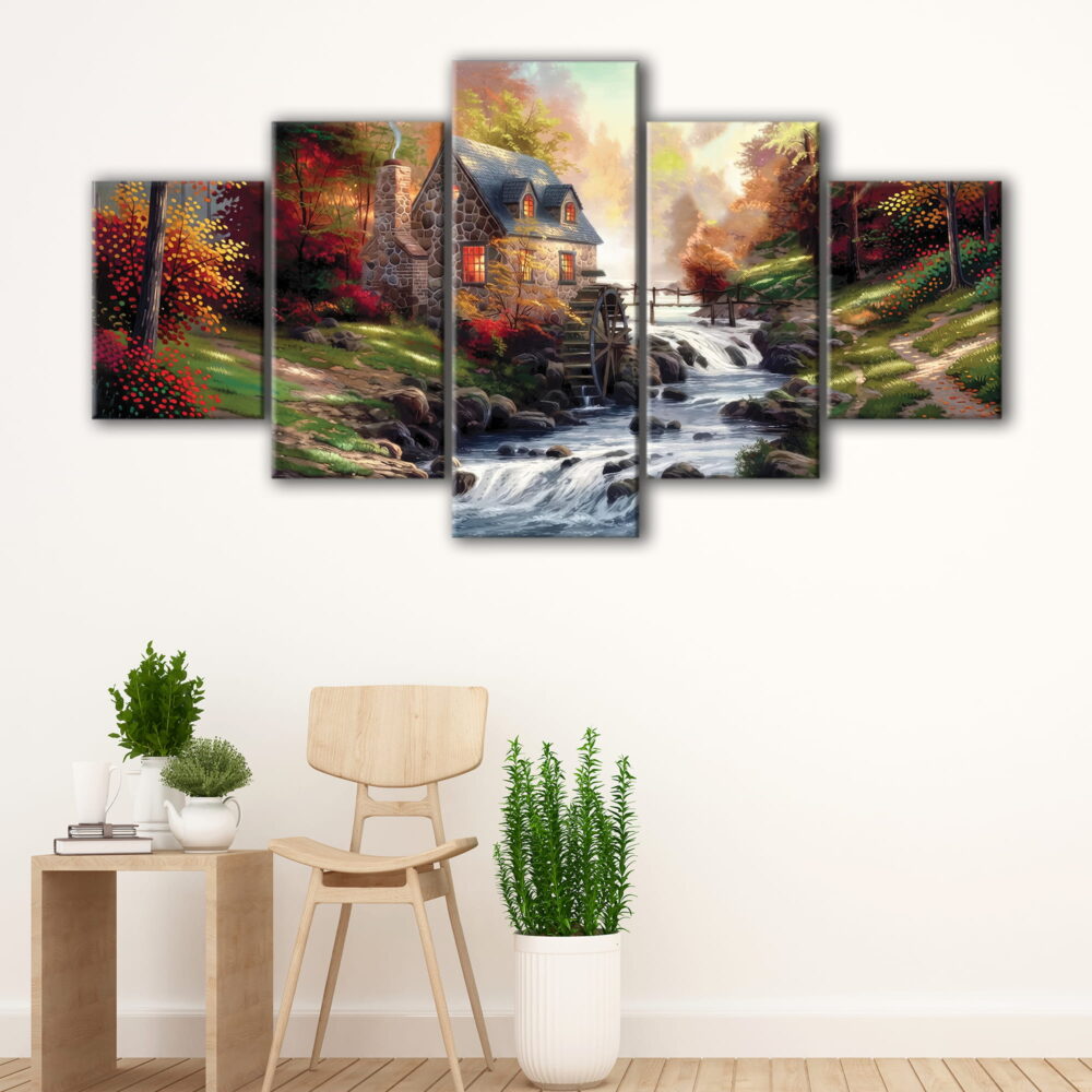 5 panels cobblestone mill canvas art