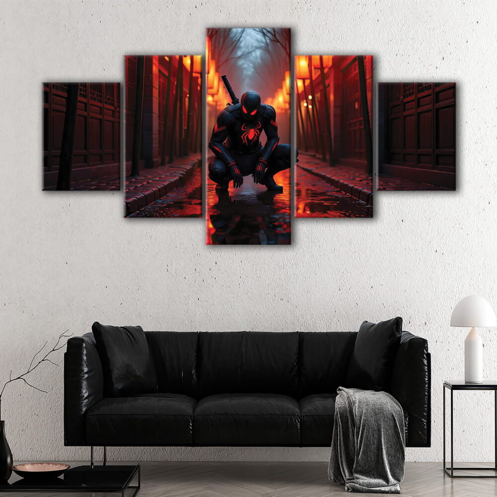 5 panels spider man darkness canvas art