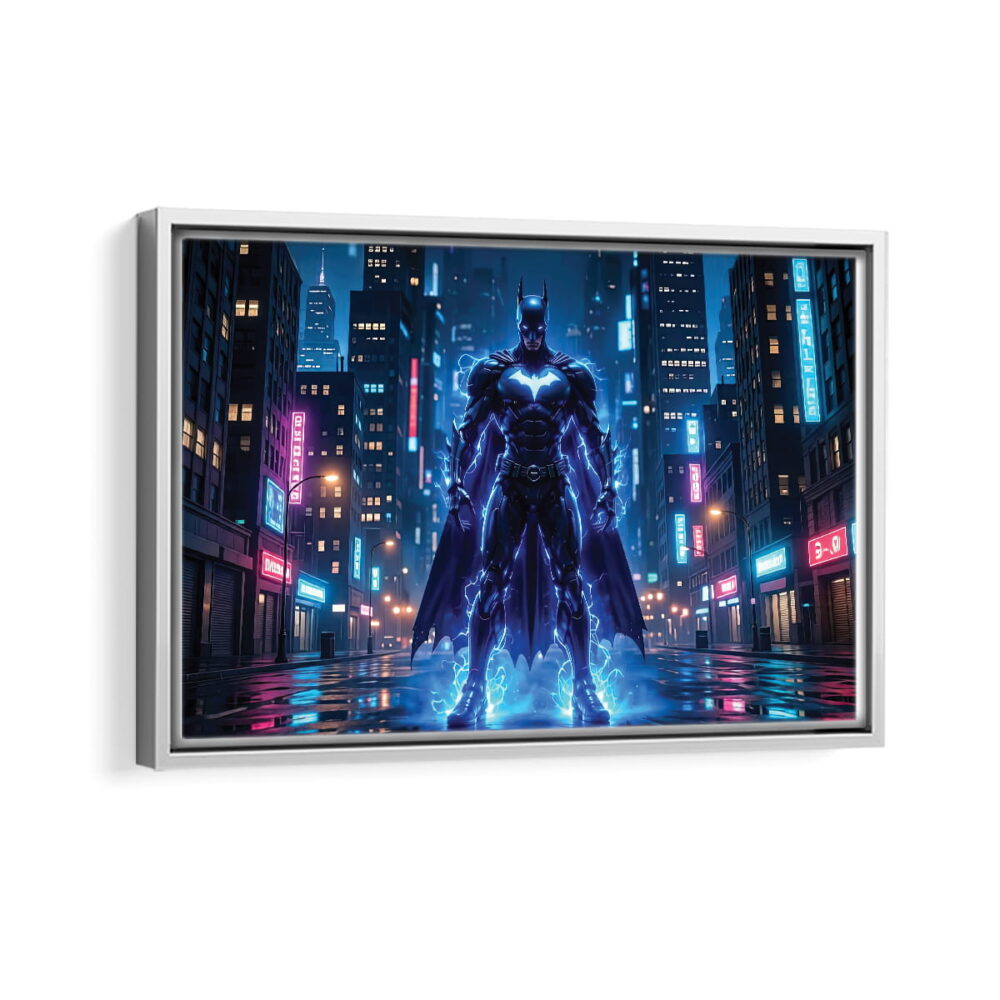batman lighting framed canvas white frame