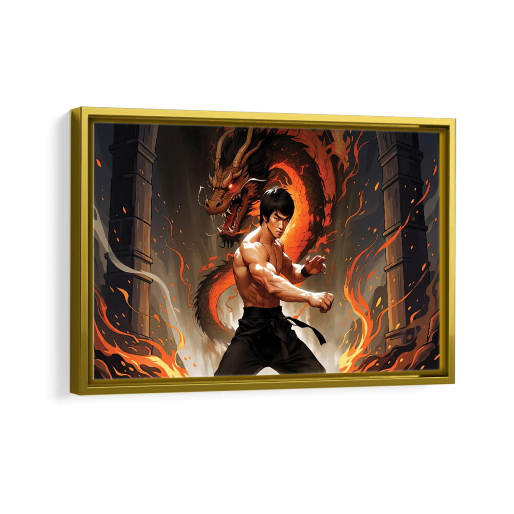 bruce lee framed canvas gold frame