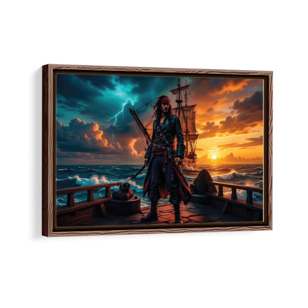 pirate lord jack sparrow framed canvas walnut brown
