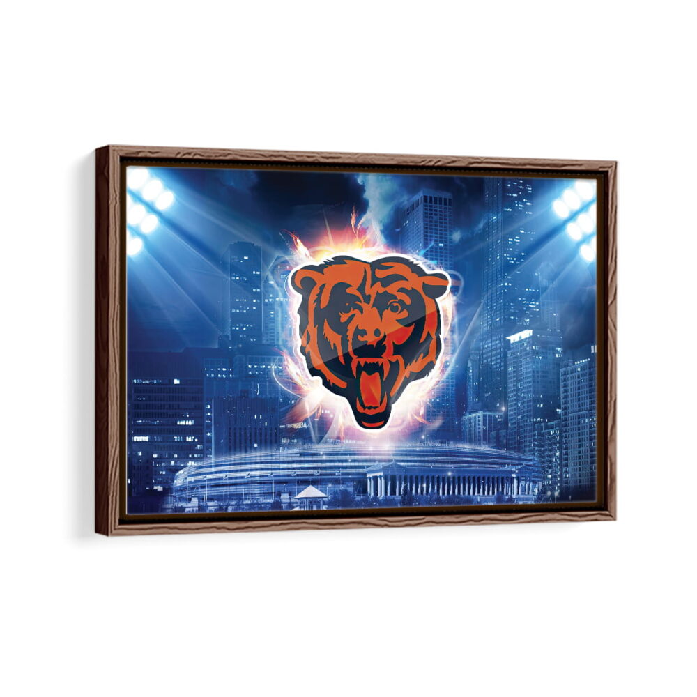 chicago bears stadium framed canvas walnut brown