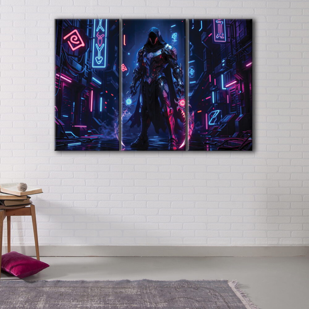 3 panneaux cyber warrior canvas art