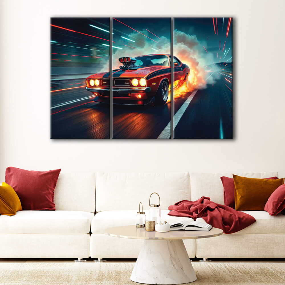 3 panneaux dodge challenger furious canvas art