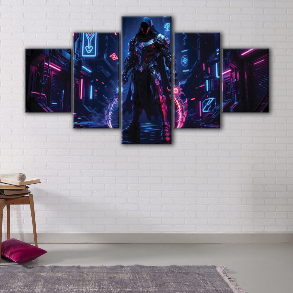 5 panneaux cyber warrior canvas art