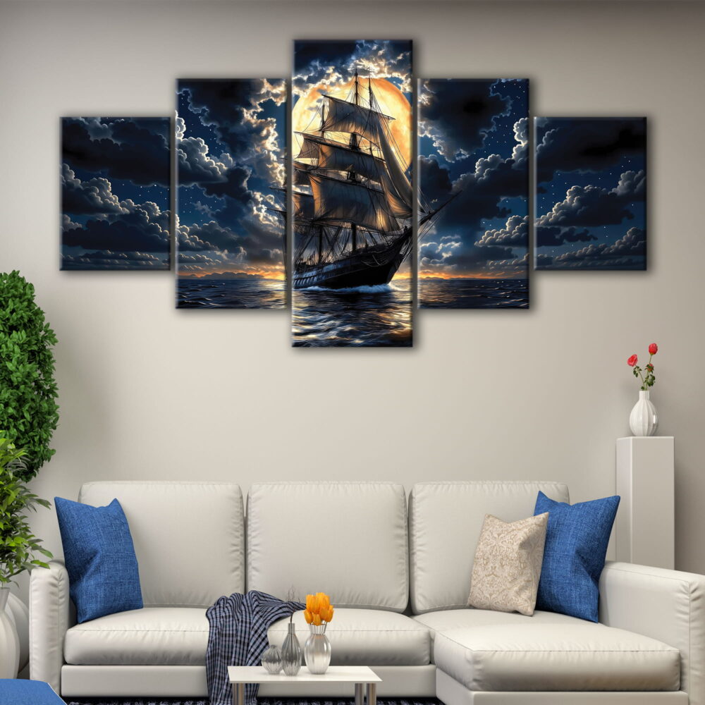 Toile d'art de 5 panneaux sur le grand bateau